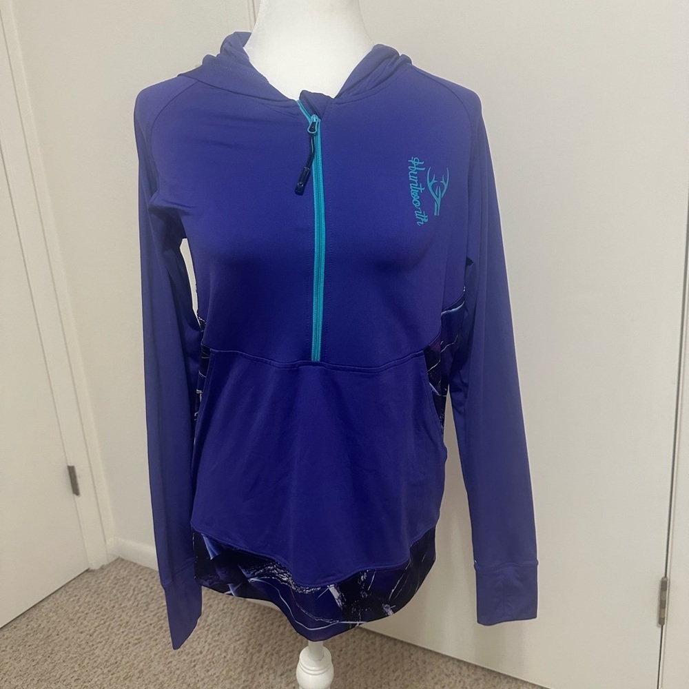 Huntworth Performance Hoodie Purple Teal Camo 1/4 Zip Size medium